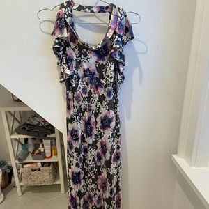 Purple/dark grey floral maxi dress